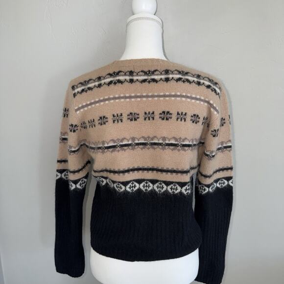 Vintage Reference Point Lambswool Angora Sweater Womans Sz L Fair Isle Tan Black - Picture 3 of 10